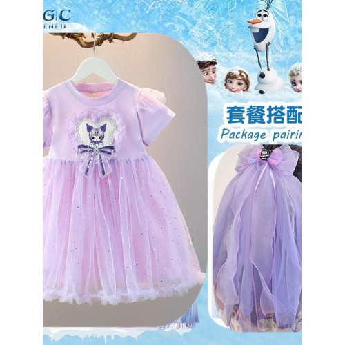 庫洛米女童連衣裙夏季新款兒童公主裙純棉薄款網紗裙小孩夏天裙子