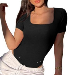 sexy high waist lace up slim bodysuit 純色短袖緊身連體衣2024