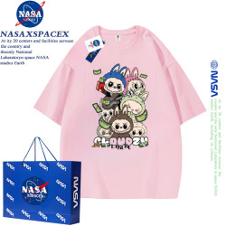 NASA聯名拉布布夏季新款純棉圓領短袖T恤兒童親子裝情侶款上衣服
