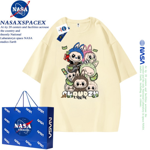 NASA聯名拉布布夏季新款純棉圓領短袖T恤兒童親子裝情侶款上衣服