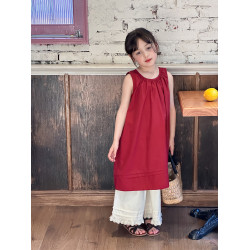 女童純棉棉布裙子2025夏季時髦連衣裙兒童紅色氣質無袖公主背心裙