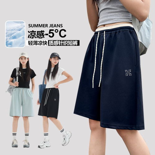 短褲女童夏季薄外穿2025新款青少年洋氣多巴胺運動褲女大童五分褲