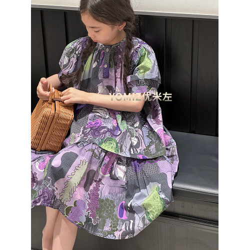 波拉bora韓國童裝連衣裙女童洋氣時髦兒童碎花裙中大童夏裝裙子