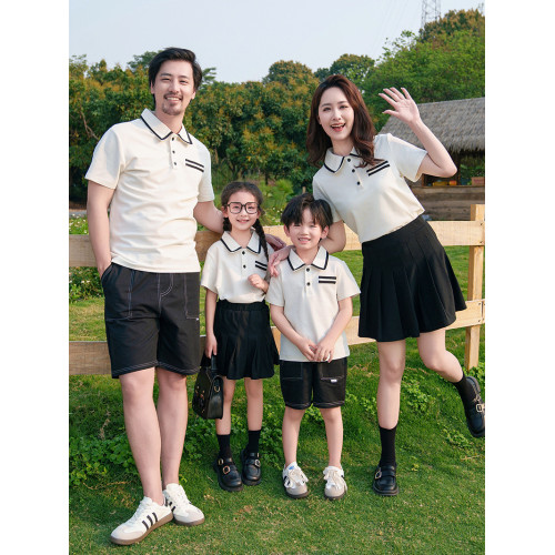 不一樣的親子裝夏季2025新款一家三口四口母子母女POLO衫短袖T恤