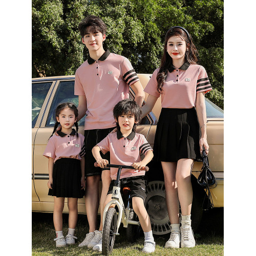 不一樣的親子裝夏季2025新款一家三口四口母子母女POLO衫短袖T恤