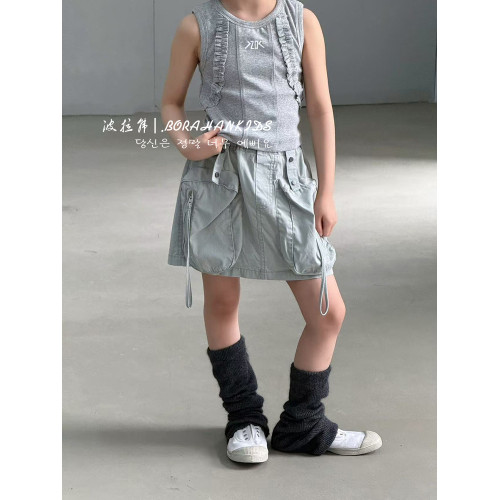 波拉韓女童牛仔短裙2025夏季新款兒童洋氣工裝裙小女孩半身裙子