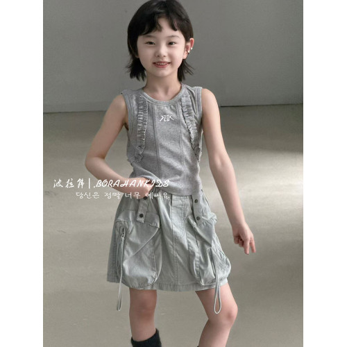 波拉韓女童牛仔短裙2025夏季新款兒童洋氣工裝裙小女孩半身裙子