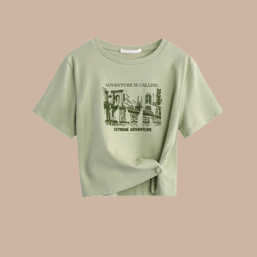 超火的女童純棉短袖超好看綠色t恤套裝2026夏裝新款中大童工裝褲