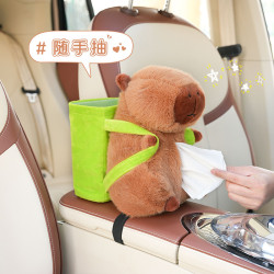 卡皮巴拉紙巾盒收納桶餐巾可愛毛絨水豚車用扶手箱抽紙收納盒