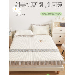 夏天加厚涼感冰絲乳膠床笠帶花邊床罩高檔涼蓆三件套全包固定防滑
