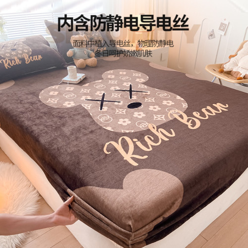 加厚秋冬季保暖床笠高密度牛奶絨蓆夢思全包防滑套A類床墊床笠罩