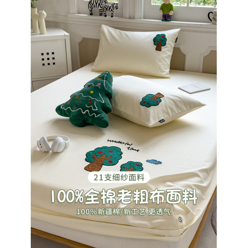 A類加厚純棉老粗布床笠單件全棉床罩套床墊罩單人兒童床單三件套