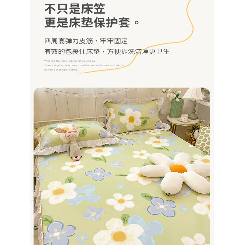 花邊款純棉床笠罩單件四季通用100全棉公主床罩床單帶裙邊三件套4