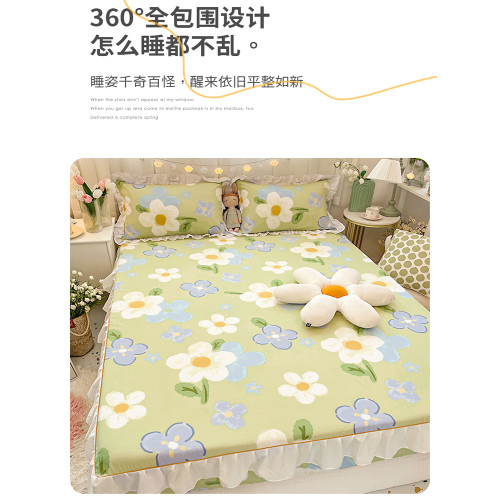 花邊款純棉床笠罩單件四季通用100全棉公主床罩床單帶裙邊三件套4