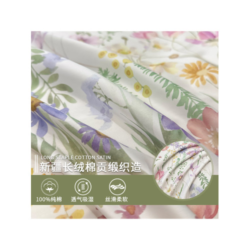 100支長絨棉貢緞印花純棉床笠150X200X180cm四季全棉單人床罩兒童