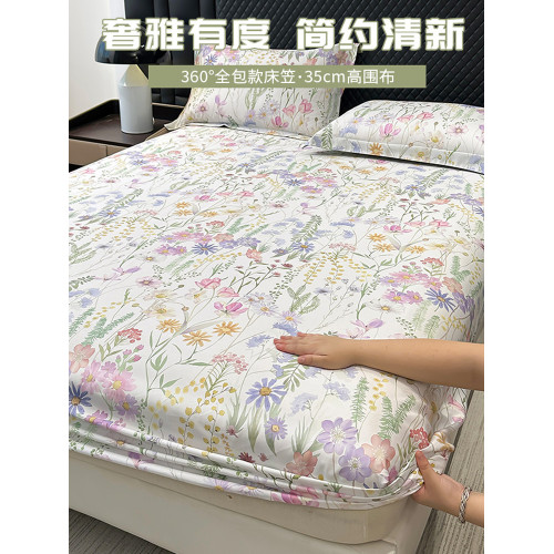 100支長絨棉貢緞印花純棉床笠150X200X180cm四季全棉單人床罩兒童