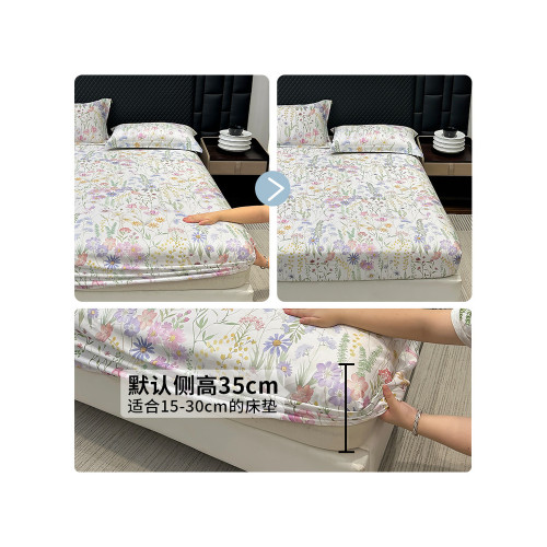 100支長絨棉貢緞印花純棉床笠150X200X180cm四季全棉單人床罩兒童