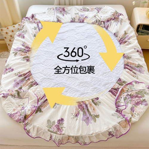 A類全棉夾棉加厚床笠單件100純棉小碎花公主風花邊床罩三件套床墊