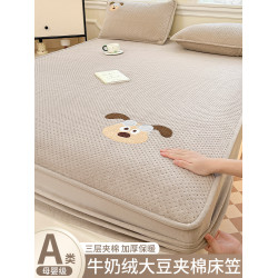 冬季加厚牛奶絨夾棉床笠單件加絨床套蓆夢思床墊套兒童珊瑚絨床單