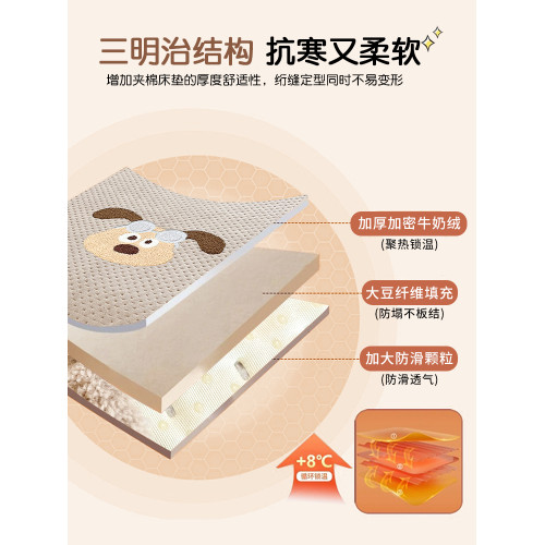 冬季加厚牛奶絨夾棉床笠單件加絨床套蓆夢思床墊套兒童珊瑚絨床單