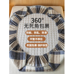 紫羅蘭A類全棉色織水洗棉夾棉抑菌床笠純棉棉床笠簡約三件套