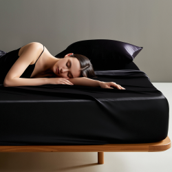 黑色水洗真絲床笠單件男士高級單人冰絲涼感天絲絲綢床單套罩夏季