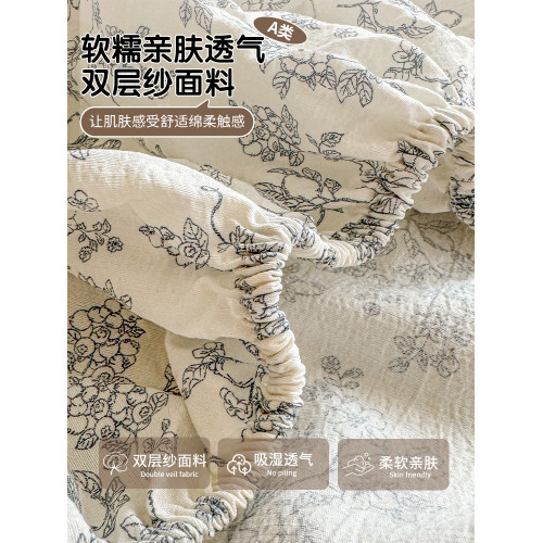 A類超柔雙層紗布床笠單件全包床罩四季通用非純棉床單人床墊套罩3