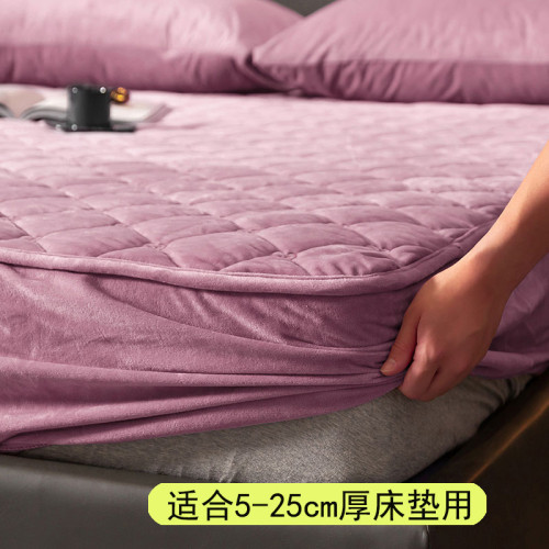 水晶絨夾棉床笠單件牛奶絨冬季加厚床罩床墊套保暖珊瑚絨床立防滑