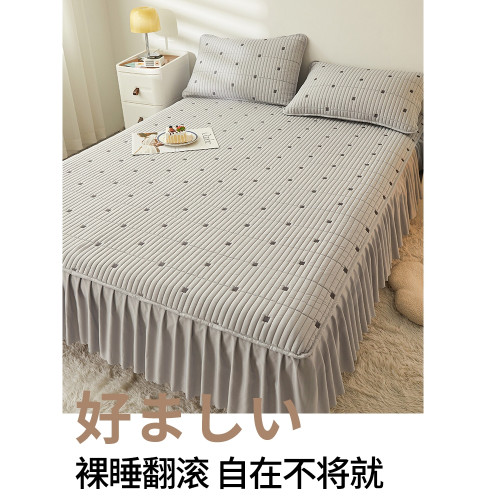A類水洗棉麻帶裙邊床笠單件二合一親膚全包圍床套防滑1.8米床裙罩