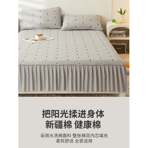 A類水洗棉麻帶裙邊床笠單件二合一親膚全包圍床套防滑1.8米床裙罩