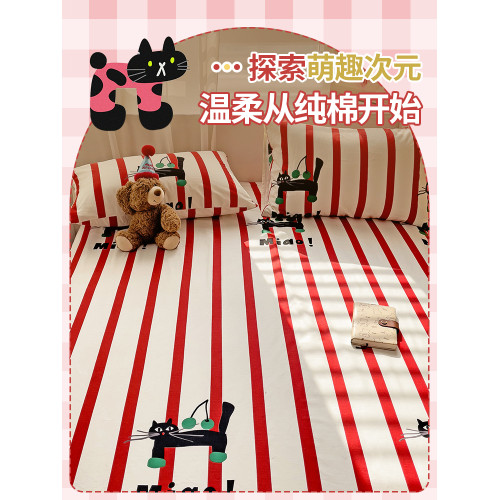 純棉防滑床笠單件100全棉床罩加厚床套紅色新年單人厚床單2三件套
