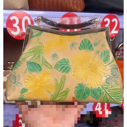 雲膠樹脂手提包斜背單肩女包真牛皮時尚簡約復古風口金包植柔壓花