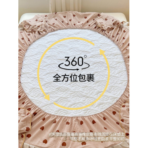100全棉夾棉床笠單件春夏季純棉小清新公主風花邊床罩三件套床墊