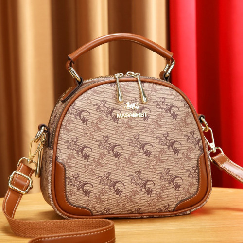 真皮女包高級感斜背小包包女2025新款時尚單肩小圓包大容量手提包