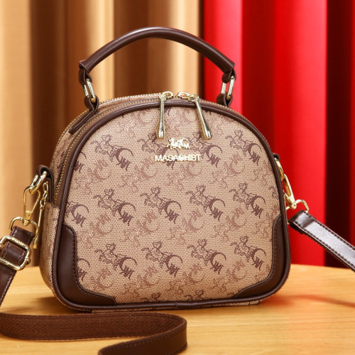 真皮女包高級感斜背小包包女2025新款時尚單肩小圓包大容量手提包