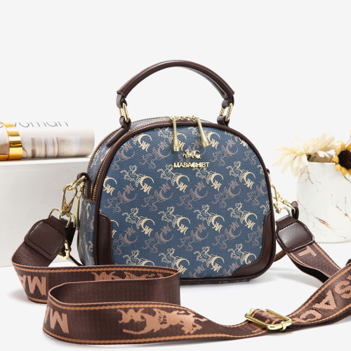 真皮女包高級感斜背小包包女2025新款時尚單肩小圓包大容量手提包