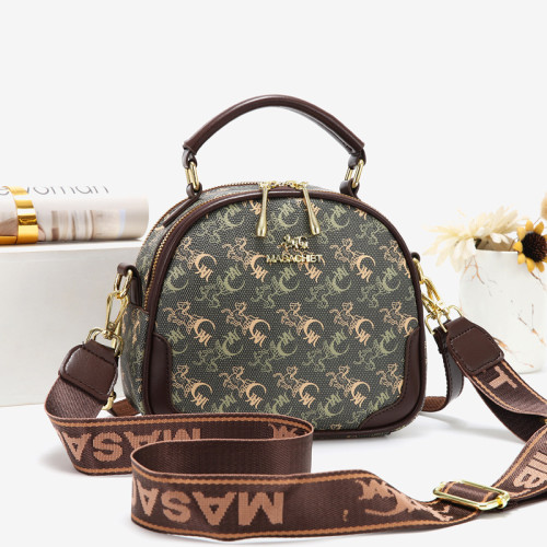 真皮女包高級感斜背小包包女2025新款時尚單肩小圓包大容量手提包