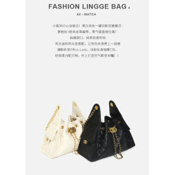 2025新款小香風女包bag黑金牛皮抽繩包hobo腋下包鏈條單肩托特包