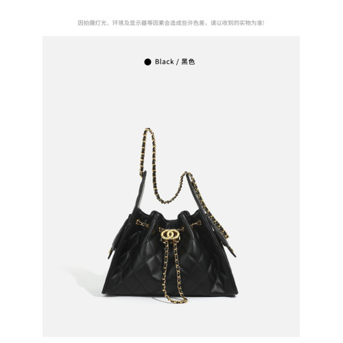 2025新款小香風女包bag黑金牛皮抽繩包hobo腋下包鏈條單肩托特包 2025新款小香風女包bag黑金牛皮抽繩包hobo腋下包鏈條單肩托特包