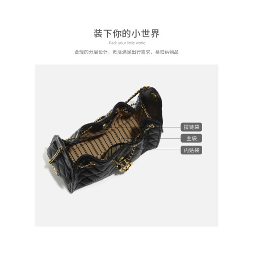 2025新款小香風女包bag黑金牛皮抽繩包hobo腋下包鏈條單肩托特包 2025新款小香風女包bag黑金牛皮抽繩包hobo腋下包鏈條單肩托特包