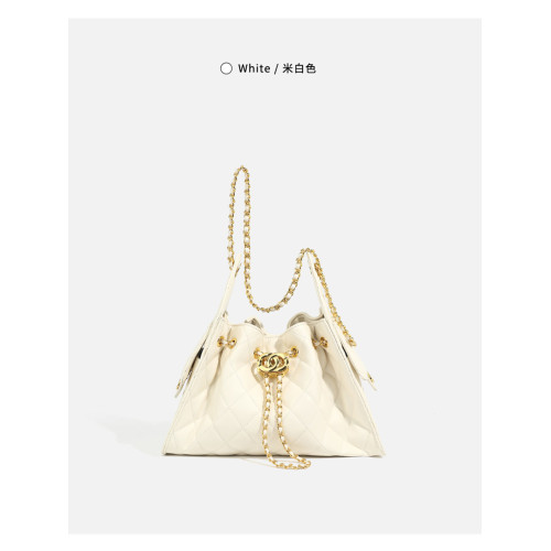 2025新款小香風女包bag黑金牛皮抽繩包hobo腋下包鏈條單肩托特包 2025新款小香風女包bag黑金牛皮抽繩包hobo腋下包鏈條單肩托特包