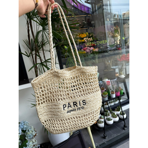 字母刺綉單肩草編包新款大容量鏤空草包編織包度假沙灘包百搭女包