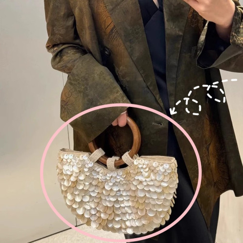 新款高級感純手工天然貝殼包仙女手提女包包小衆包個性潮2025春夏