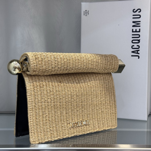 Jacquemus25新款折曡手拿包拉菲草編織手拿塑包輕奢卷邊晚宴女包