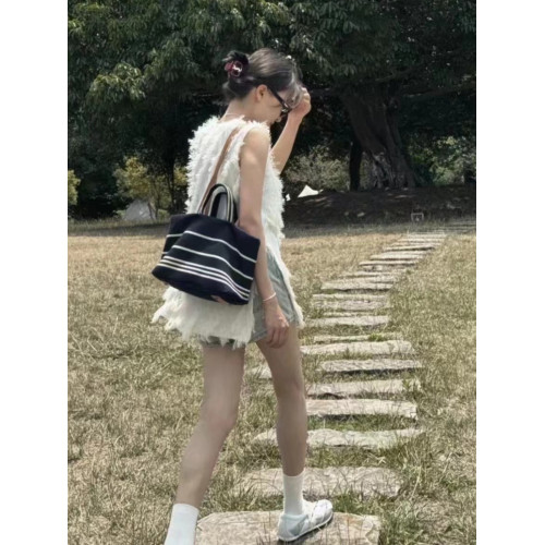 韓國東大門新款帆布包條紋手提單肩托特包大容量女包包2024牛仔布