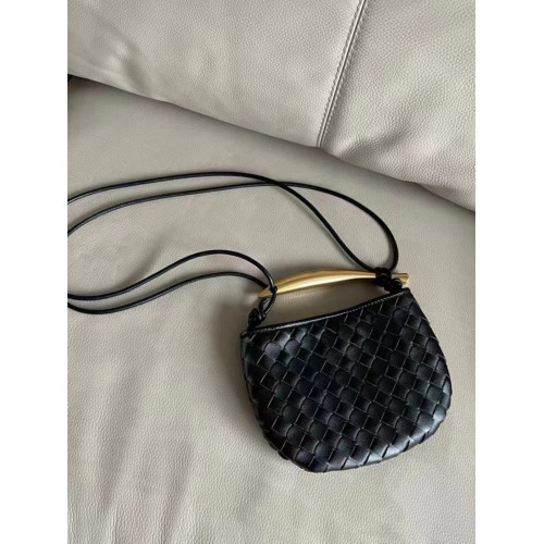 小衆迷你沙丁魚包真牛皮超纖編織小包包金屬手把半月單肩斜背女包