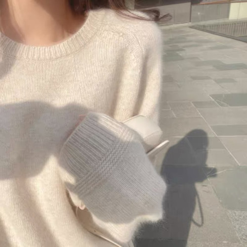 浣熊絨圓領針織衫女秋冬2025新款溫柔軟糯內搭毛衣打底衫上衣外穿