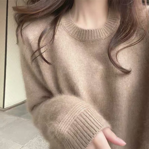 浣熊絨圓領針織衫女秋冬2025新款溫柔軟糯內搭毛衣打底衫上衣外穿