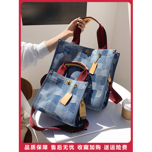 新潮小衆牛仔帆布大容量手提托特女包包時尚百搭高級感單肩斜後背包
