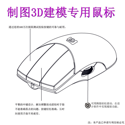靈智銀狐叁三3鍵側滾輪滑鼠CAD製繪畫圖catia金昌UG建模用滑鼠
